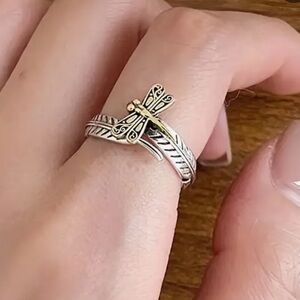 3/$25 Dragonfly Ring Open One Size Antiqued Silver And Antiquated Gold Tones